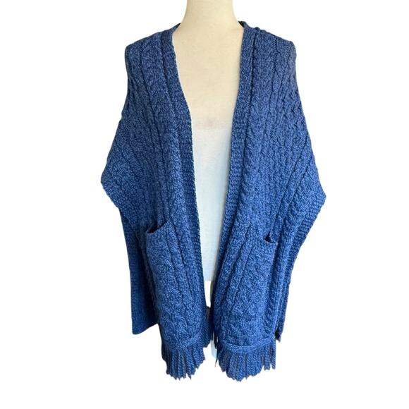 Blarney Woolen Mills Cardigan Shawl Wrap Wool Blue Fringe Ireland One Size - Picture 1 of 9